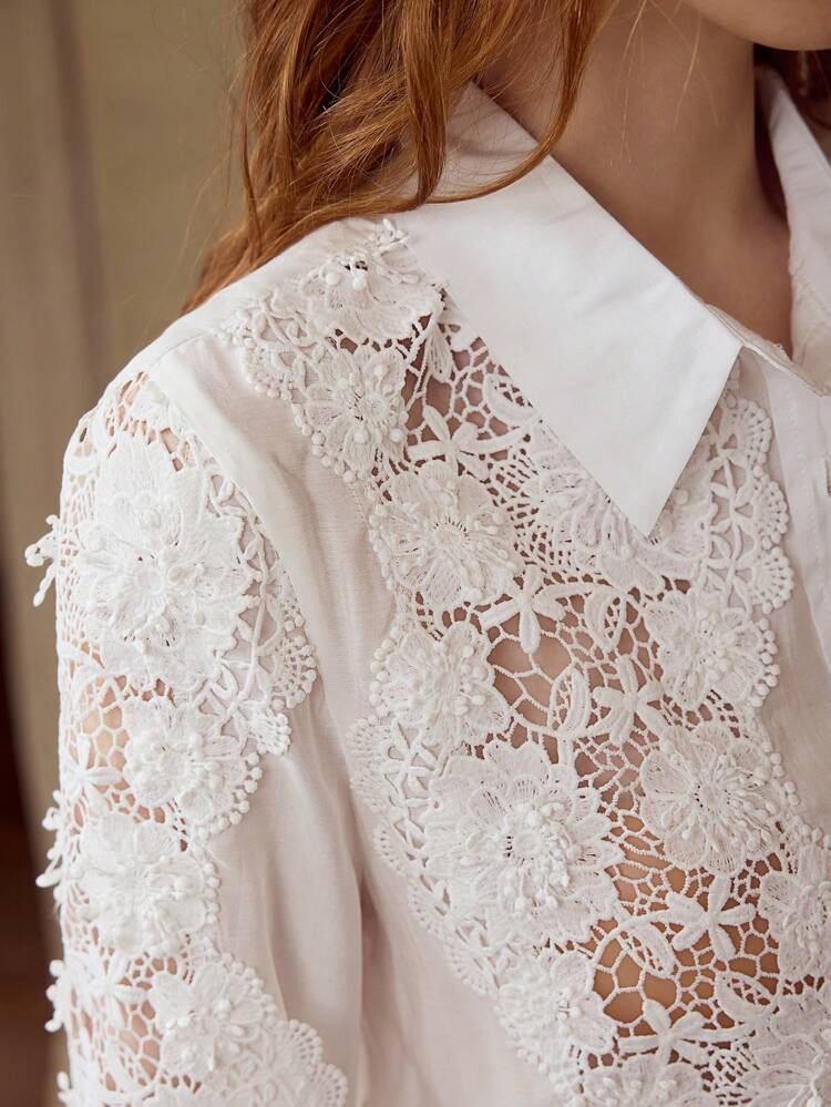GUIPURE LACE BUTTON UP SHIRT