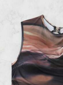 Swim Chiccia 女士时尚复古扎染无袖圆领连体泳衣，适合夏季海滩度假 - 彩色 - 查看 8