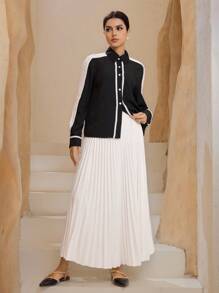 Graceveil Camisa casual de mujer de manga larga con botones delanteros y bloque de color