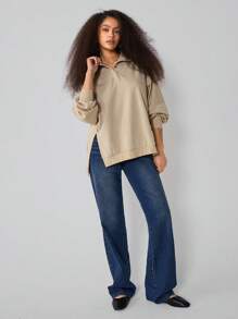 Athîral Lose sitzende Damen Sweatshirts mit kurzem Vorderteil, langem Rückteil und freiliegenden Nähten