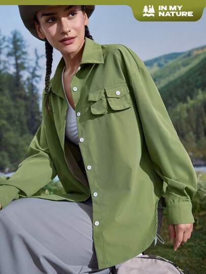 In My Nature Camisa informal de mujer de manga larga y unicolor para actividades al aire libre, ropa de mujer para excursiones