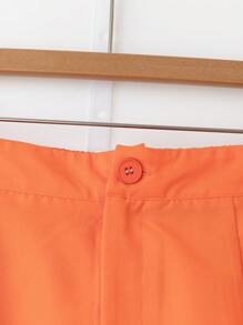 Franclia Bộ 3 món áo sơ mi dài tay rộng rãi màu cam thường ngày dành cho nữ cỡ lớn + áo ba lỗ + quần short - trái cam - Xem 5