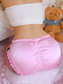 PetitDoll Colorblock Bow Accent Ruched Back Ruffle Trim Cute Ladies' Panties