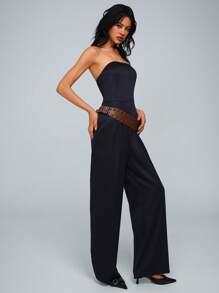 SHEIN Unity Solid Color Casual Straight Leg Minimalist Romper For Women.Summer Outfits For Women - Navy Blue - View 6