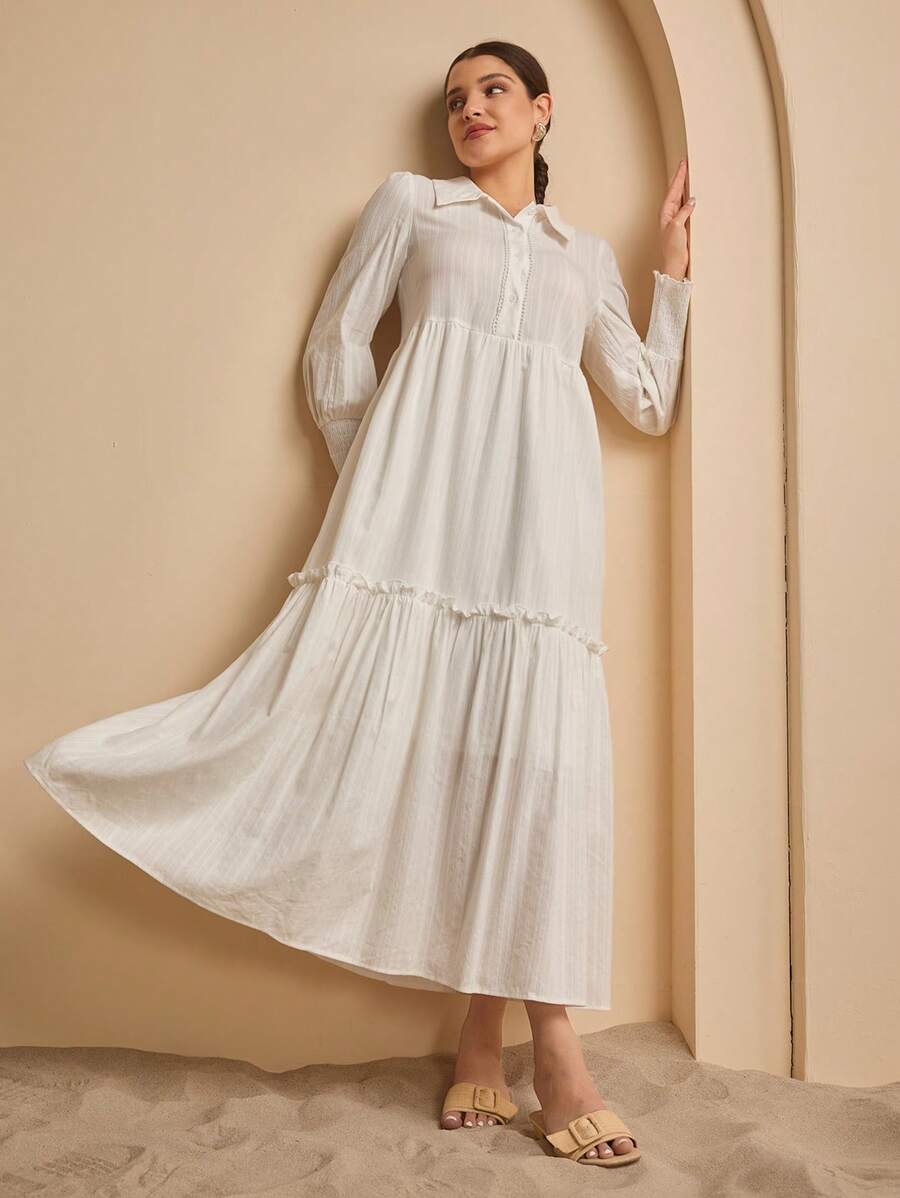 Graceveil Vestido abaya con botones y cuello para mujer - Blanco - Ver 1