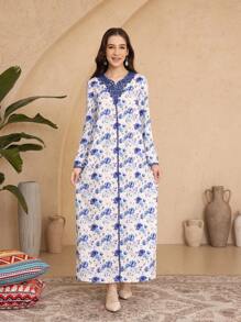 Teen Girl Long Sleeve Flower Print Casual Long Dress