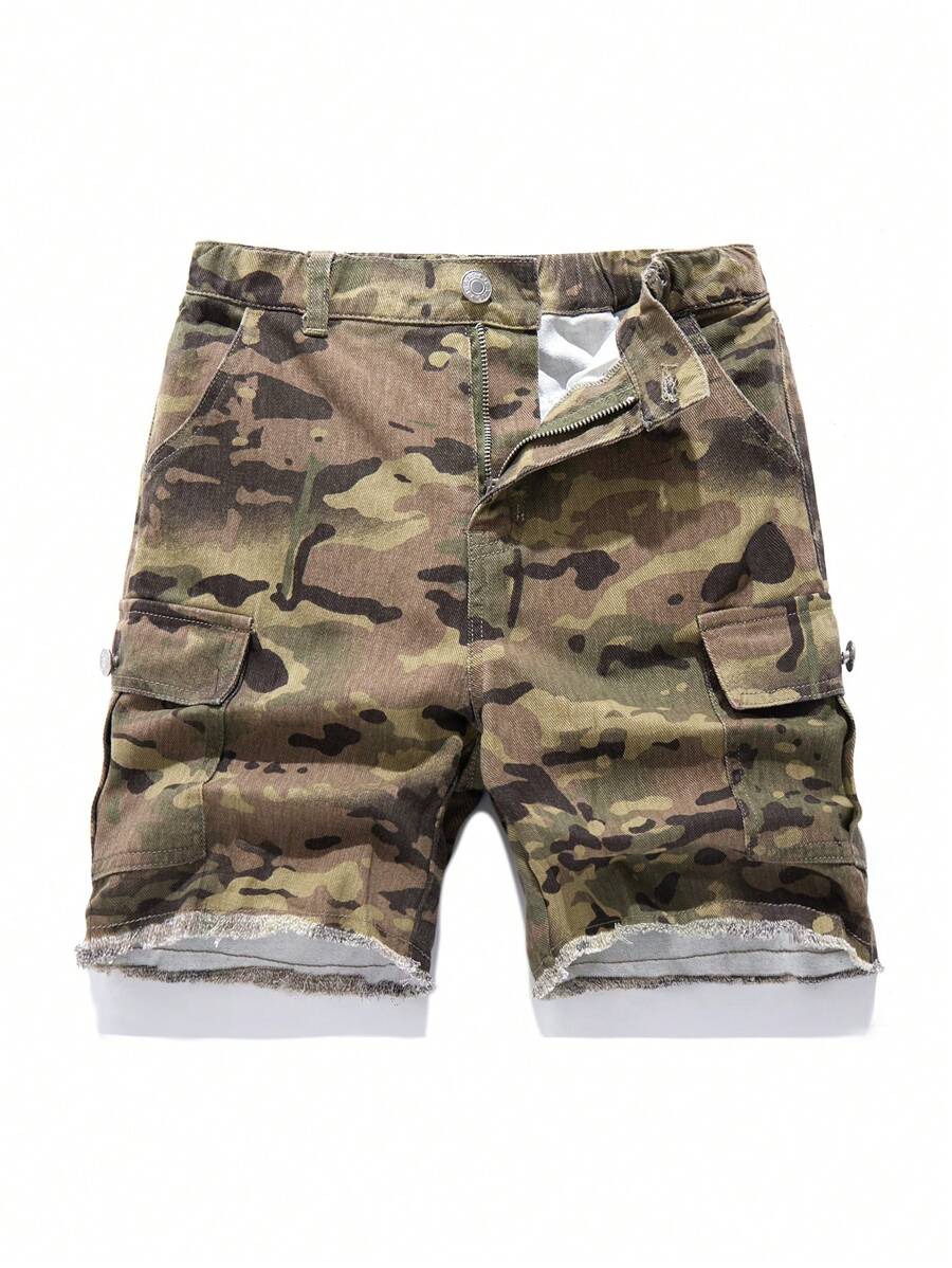 1pc Tween Boy Denim Camo Cargo Pants With Pockets - Multicolor - View 1