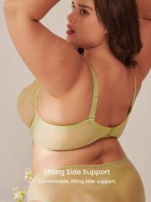 LUVLETTE Sujetador minimalista de malla verde, de encaje floral, sin relleno y transpirable, de cobertura completa para lencería y loungewear de talla grande