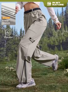 In My Nature 女式字母印花褶皱休闲登山裤 - 卡其色 - 查看 9
