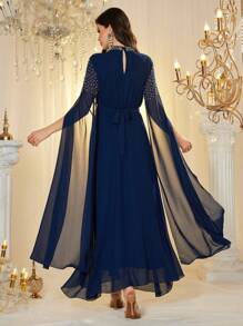 Modelyn Women Luxury Flashy Rhinestone Long Sleeve Dress - Royal Blue - View 2