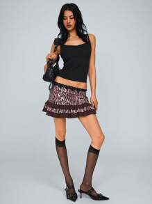 Lunelith SHEIN Lunessa Falda casual de talle bajo minimalista con estampado de leopardo por parches para mujer