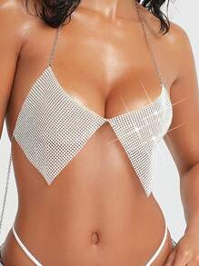 EgrlEra Top de cache-maillot dos nu avec col ras-du-cou serti de strass pour femmes, tenue de festival de musique 2025, pour vacances d'été à la plage