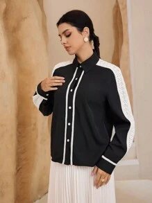 Graceveil Camisa casual de mujer de manga larga con botones delanteros y bloque de color