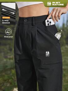 In My Nature 女士字母印花口袋褶皱户外裤 - 黑色 - 查看 5