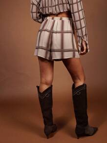 COSMINA 女士夏季度假波西米亚风印花短裤 - 卡其色 - 查看 2