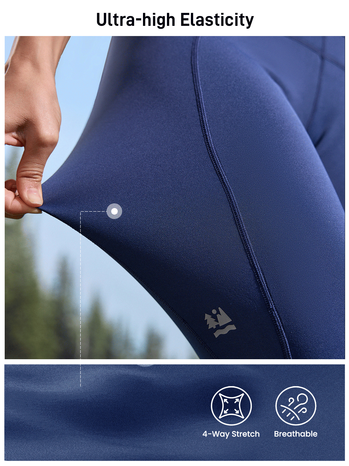 女士户外运动紧身裤，亲肤、高弹性、保暖内衬，适合露营、徒步旅行、通勤、运动穿着 - 藏蓝色 - 查看 2