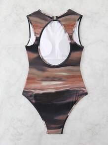 Swim Chiccia 女士时尚复古扎染无袖圆领连体泳衣，适合夏季海滩度假 - 彩色 - 查看 7