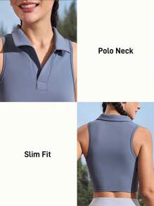 In My Nature Women's Solid Color Sleeveless Slim Fit Short Sports Polo Shirt