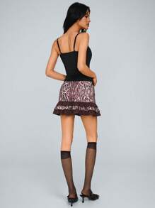 Lunelith SHEIN Lunessa Falda casual de talle bajo minimalista con estampado de leopardo por parches para mujer