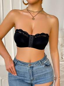 1 件女式蕾丝边前开襟紧身胸衣 - 黑色 - 查看 4