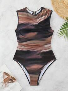 Swim Chiccia 女士时尚复古扎染无袖圆领连体泳衣，适合夏季海滩度假 - 彩色 - 查看 6