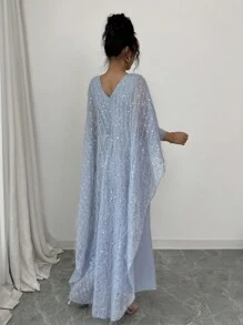 Selianne 女式简约修身长款提花裹身连衣裙 - 藍色 - 查看 2