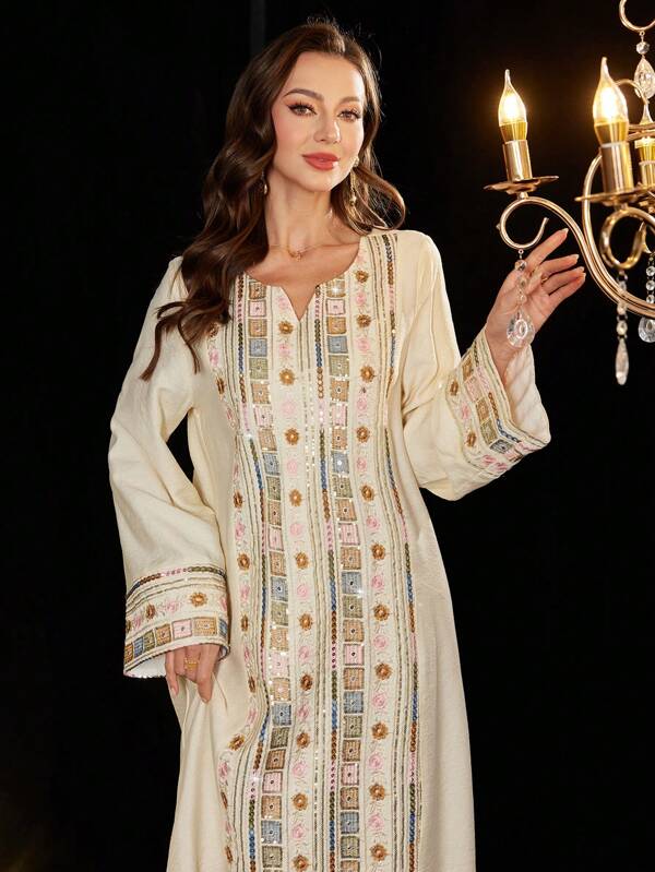 Al Najma فستان فضفاض طويل أنيق للنساء مطرز بترتر لامع، مناسب للحفلات والكفتان والجلابية، فساتين سهرة فاخرة للنساء متواضعة