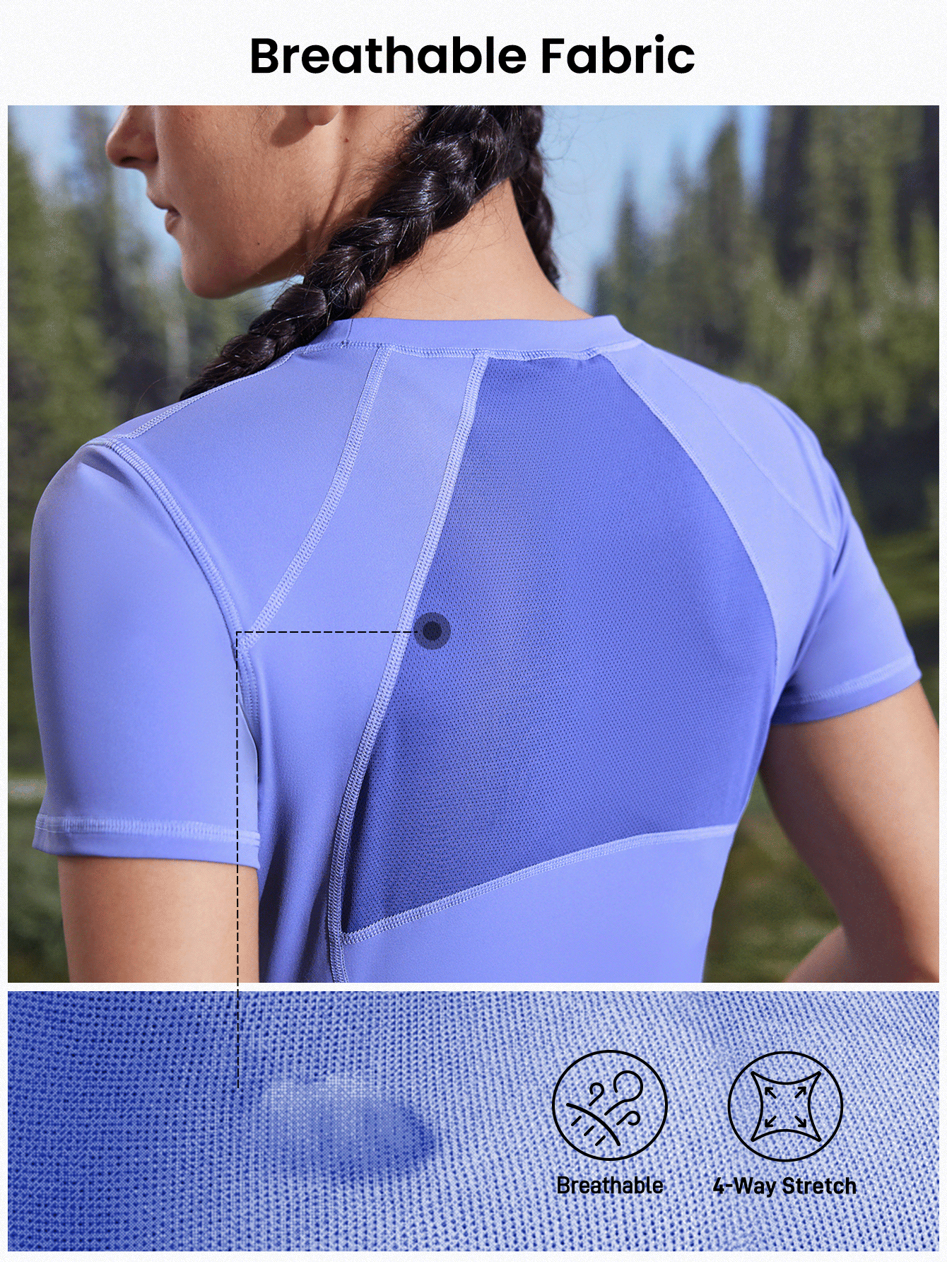 In My Nature 夏季新款运动速干网眼瑜伽上衣慢跑T恤徒步旅行女士服装 - 藍色 - 查看 3