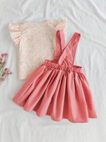 SHEIN Baby Mädchen ärmelloses Top & lässiges Trägerkleid 2-teiliges Outfit, minimalistisches modisches Alltagsset - Verschiedenfarbig - Übersicht 2