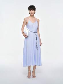 SHEIN Clasi 2025 Women's Sleeveless Striped Fitted Long Dress (Random Flower Pattern) - Baby Blue - View 1