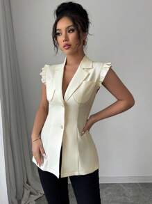 Elenzga Blusa de mujer sin mangas de unicolor, de moda sencilla para uso casual diario