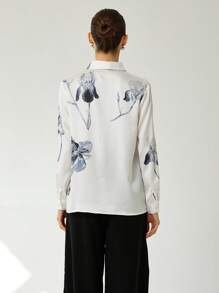 Aveloria Modichic Bloemenprint overhemd met knopen aan de voorkant, elegante dames overhemd met lange mouwen, kraag, normale pasvorm, veelkleurige overhemden met normale mouwen, damesblouses, lente/herfst, professionele/zakelijke kleding/werkkleding