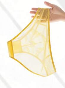 LUVLETTE Mid-Rise Embroidery Floral Basic Lace Comfortable Breathable Underwear Briefs-Sexy Lingerie - Yellow - View 8