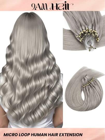 50 股微链接发 真人发丝 银灰色微环接发 丝滑直发 微珠接发 女士