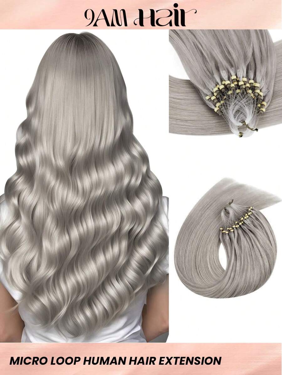 50 股微链接发 真人发丝 银灰色微环接发 丝滑直发 微珠接发 女士 - S銀灰色 - 查看 1