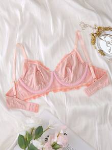 شمواه مطرزة بتفصيلات دانتيل ، أنيقة ، خصر مرتفع ، مريحة ، بحمالات داخلية تدعم الصدر ، ملابس داخلية نسائية رومانسية