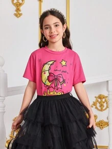 3 Pieces/Set Tween Girl Casual Ramadan Themed Cute Graphic Print T-Shirts, Versatile - Multicolor - View 1