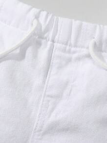 SHEIN Baby Boys' Retro Casual Street Cool Multi-Pocket Loose Comfortable Full Elastic Waist Drawstring Cuffed Washed Light Blue Denim Cargo Pants - White - View 4