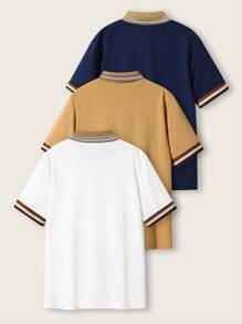 SHEIN Leap Crew Tween Boy 宽松休闲短袖 Polo 衫 3 件套、夏季上衣、短裤、长裤、白色上衣 - 彩色 - 查看 3