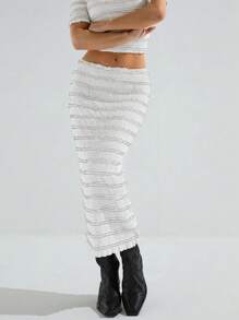 Athîral Women Fashion Textured Waist Fitted Skirt,Western Wear Women - White - View 1