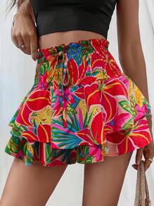 Zolique 女士花卉印花系带休闲短裤，休闲度假的完美选择 - 彩色 - 查看 4