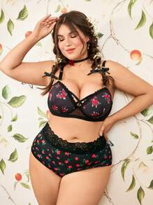 大码玫瑰花交叉肩带钢圈和无线内衣文胸，浪漫乡村风格数码印花