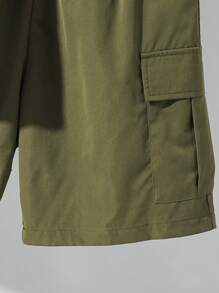 SHEIN Leap Crew 2pcs/Set Teen Boy Summer Casual Holiday Patchwork Collar Top Short Sleeve Shirt And Loose Elastic Waist Shorts Set, For Commuting, School, Daily, Holiday, Sports, Spring/Summer/Autumn/Winter Seasons - Black - View 7