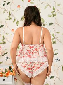 2pcs Floral Romantic Sexy Lace Patchwork Plus Size Lingerie Set