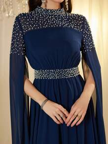 Modelyn Women Luxury Flashy Rhinestone Long Sleeve Dress - Royal Blue - View 3