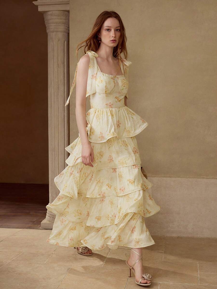 MOTF 多层系带荷叶边连衣裙