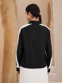 Graceveil Camisa casual de mujer de manga larga con botones delanteros y bloque de color