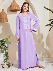 SHEIN 少女印花长款连衣裙 - 淡紫色 - 查看 4