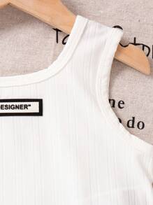 SHEIN 女童无袖上衣，V 型下摆，刺绣牛仔裙套装，甜美时尚夏季服装 - 彩色 - 查看 4