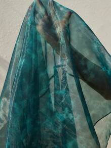 Aveloria Rosie Vestido largo de tirantes con diseño de cintura fruncida en organza estampada